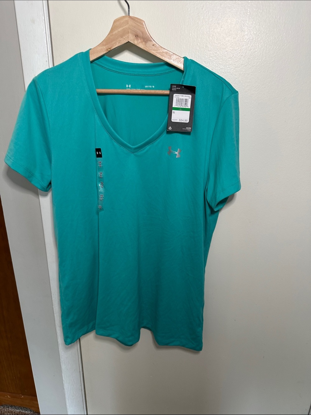 Under Armour Women's Teal V-Neck Short Sleeve Performance Top L